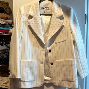 Ganni White Sport Coat with Pinstripes